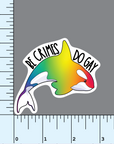 An eye-catching sticker with the text "Be Crimes Do Gay," advocating for LGBTQ+ rights and inclusivity through its design, on a background with a ruler showing that the sticker measures 3 inches wide.