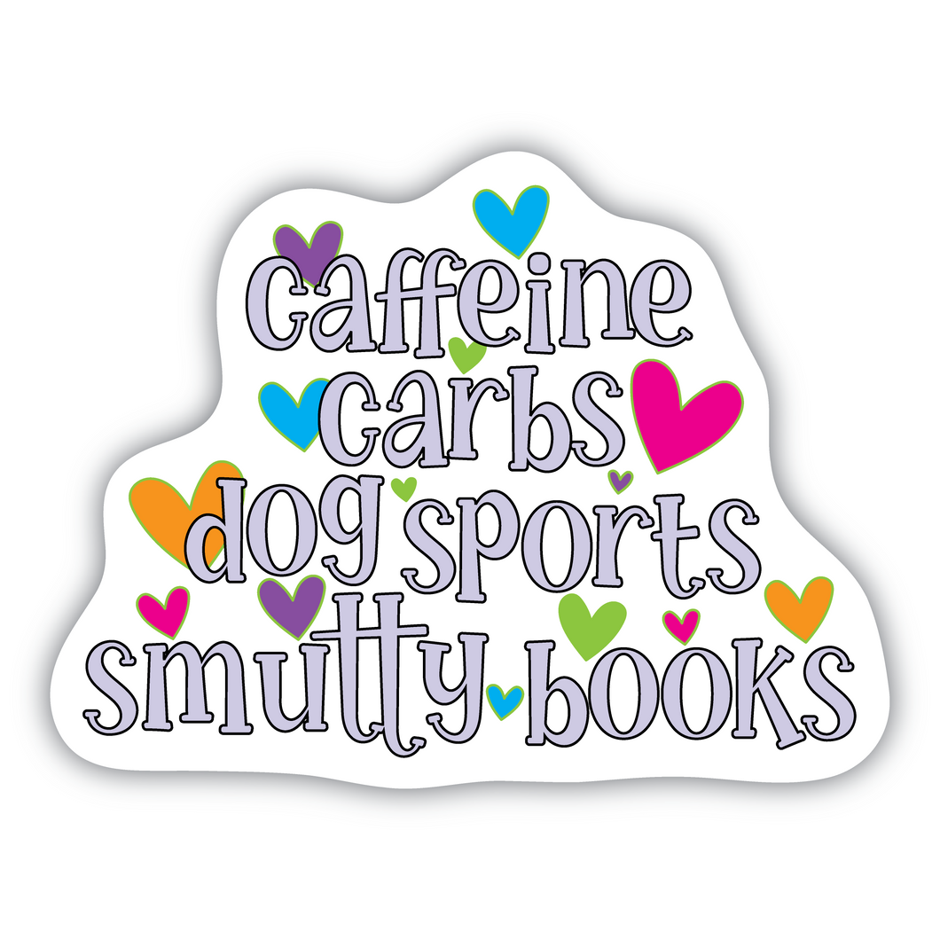 Caffeine Carbs Dog Sports Smutty Books vinyl sticker