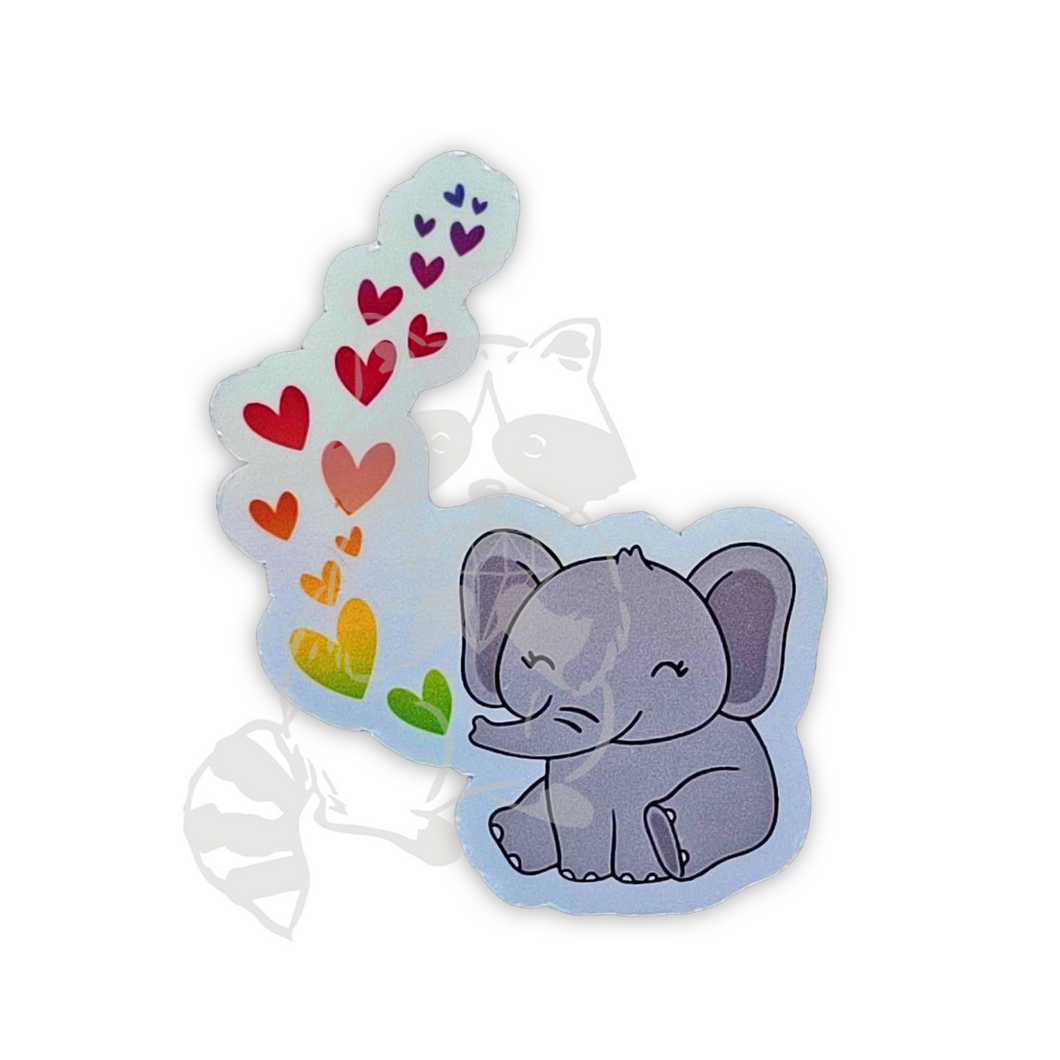 Elephant with rainbow hearts holographic sticker