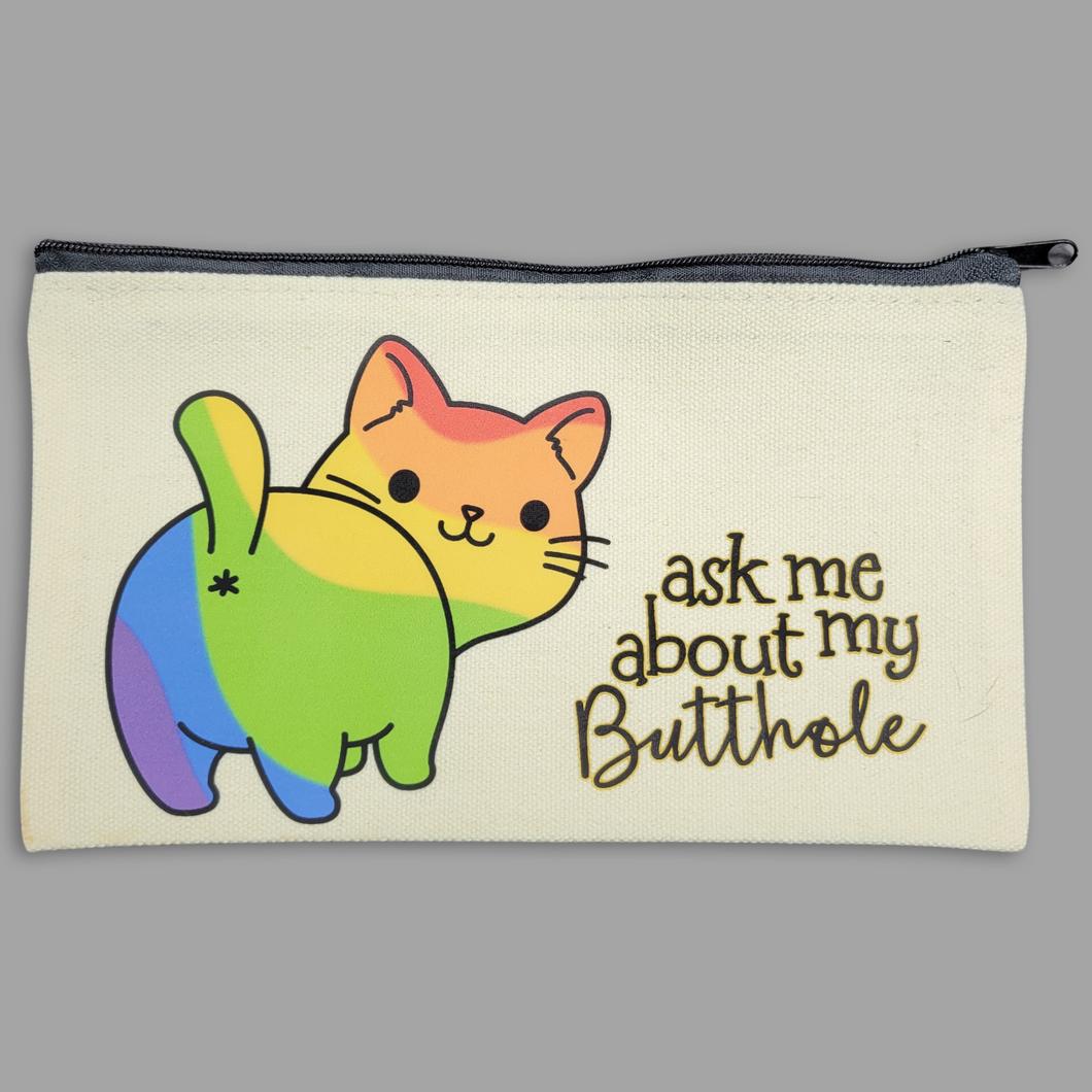 Butthole Cat- oops canvas zip bag