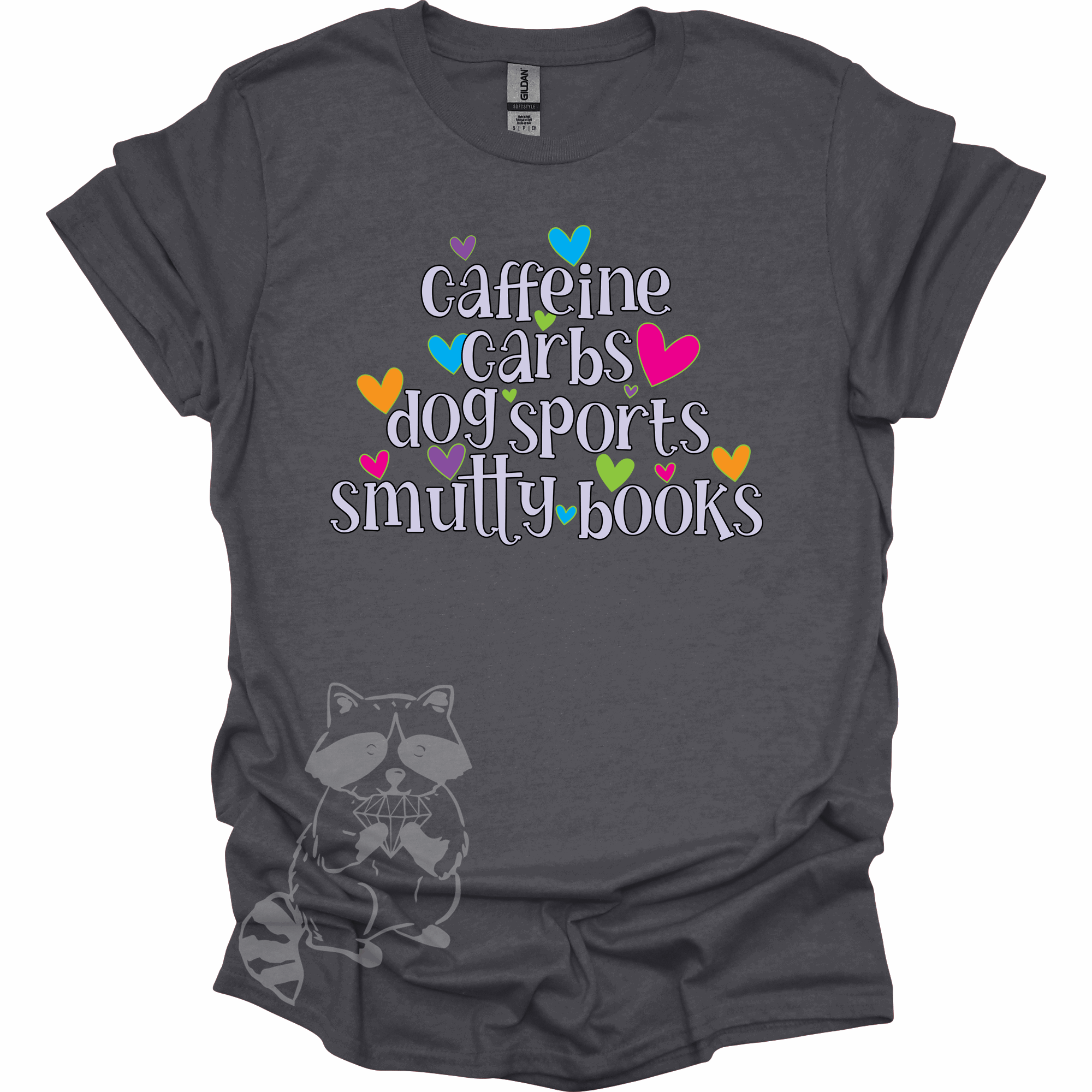 Caffeine Carbs Dog Sports Smutty Books T-Shirt