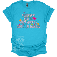 Load image into Gallery viewer, Caffeine Carbs Dog Sports Smutty Books T-Shirt
