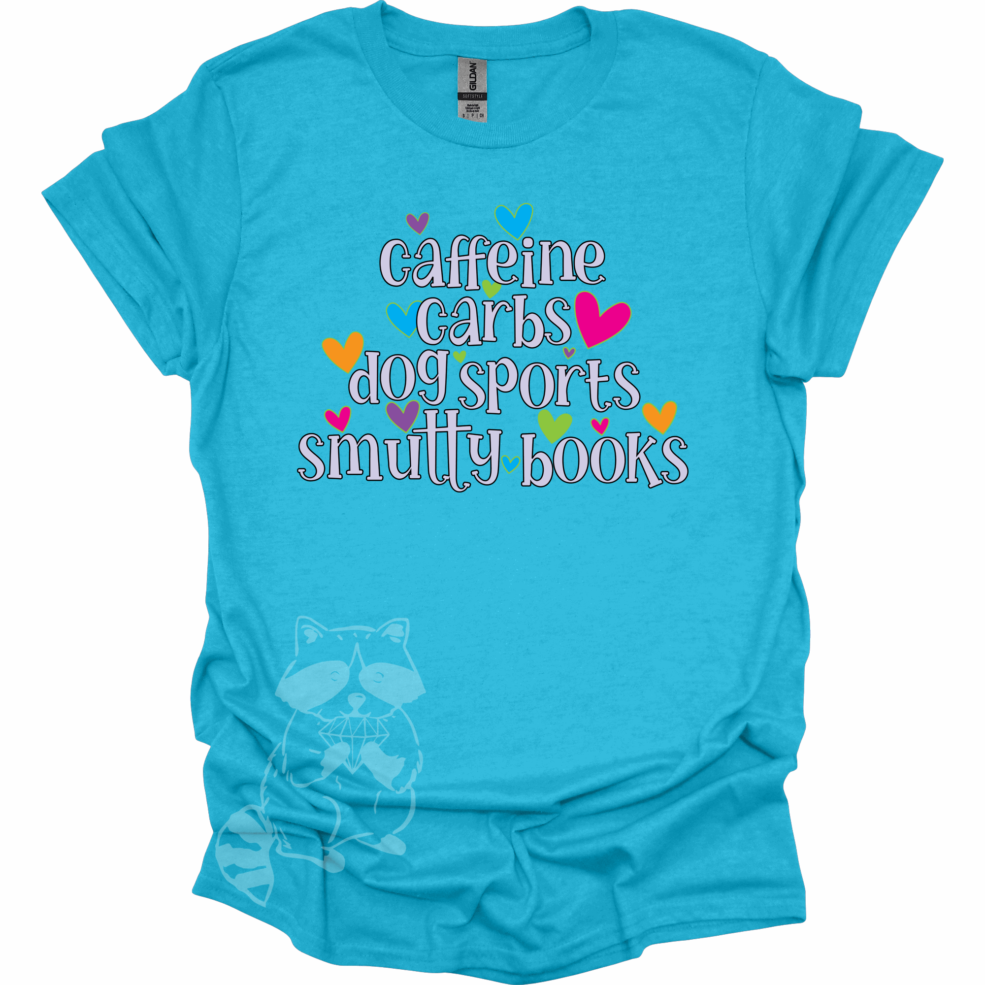 Caffeine Carbs Dog Sports Smutty Books T-Shirt