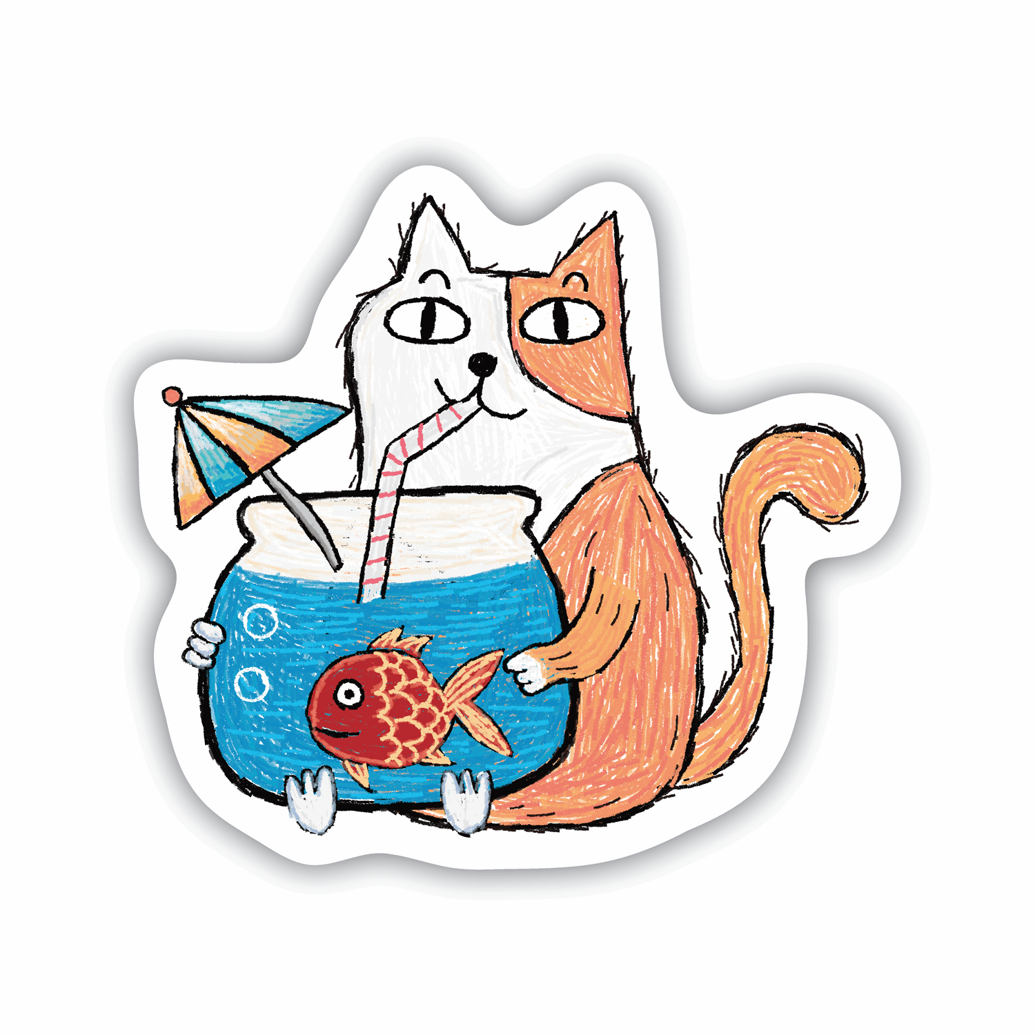 Fishbowl Cocktail Cat vinyl sticker