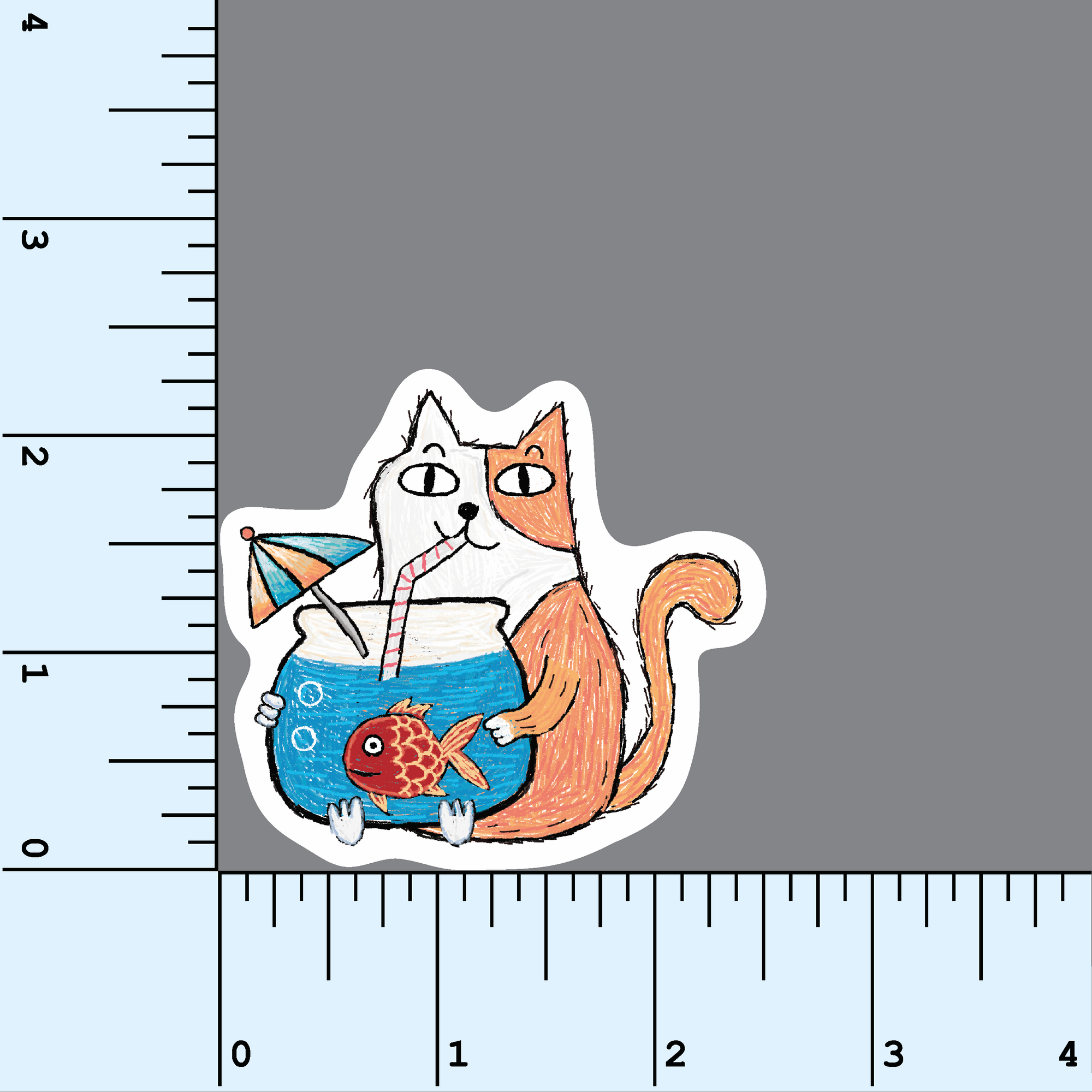 Fishbowl Cocktail Cat vinyl sticker