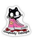 Completely Unhinged Stabby Cat vinyl sticker