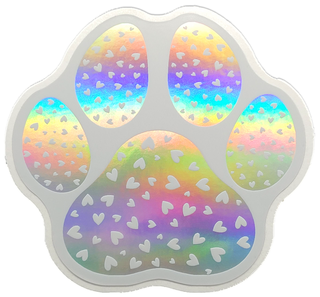 Heart Dog Paw Waterproof 3 inch holographic sticker for dog lovers