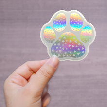 Load image into Gallery viewer, Heart Dog Paw Waterproof 3 inch holographic sticker for dog lovers
