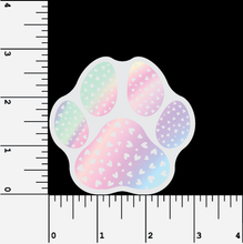 Load image into Gallery viewer, Heart Dog Paw Waterproof 3 inch holographic sticker for dog lovers
