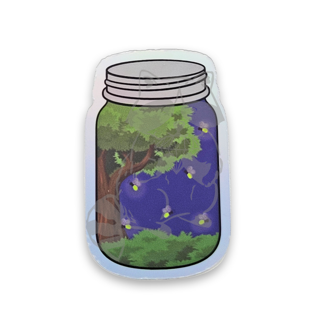 Jar of fireflies holographic sticker