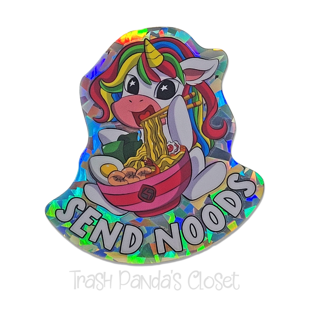 Send Noods Unicorn Holographic Crystal Colorful 3 inch Waterproof Sticker