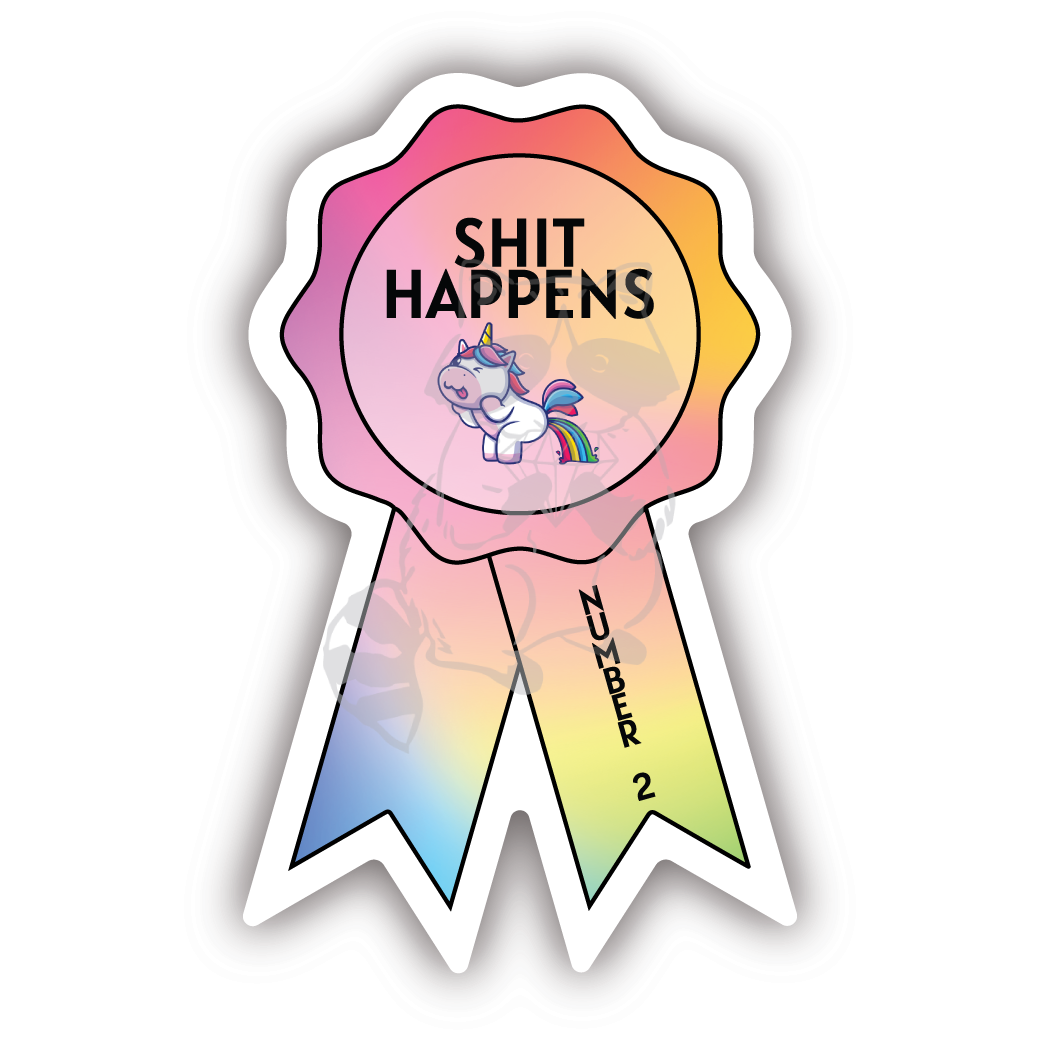 Ribbon Oops! Shit Happens unicorn sticker - Trash Panda's Closet